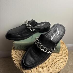 Free People Black Leather Chain Detail Mules 37.5
